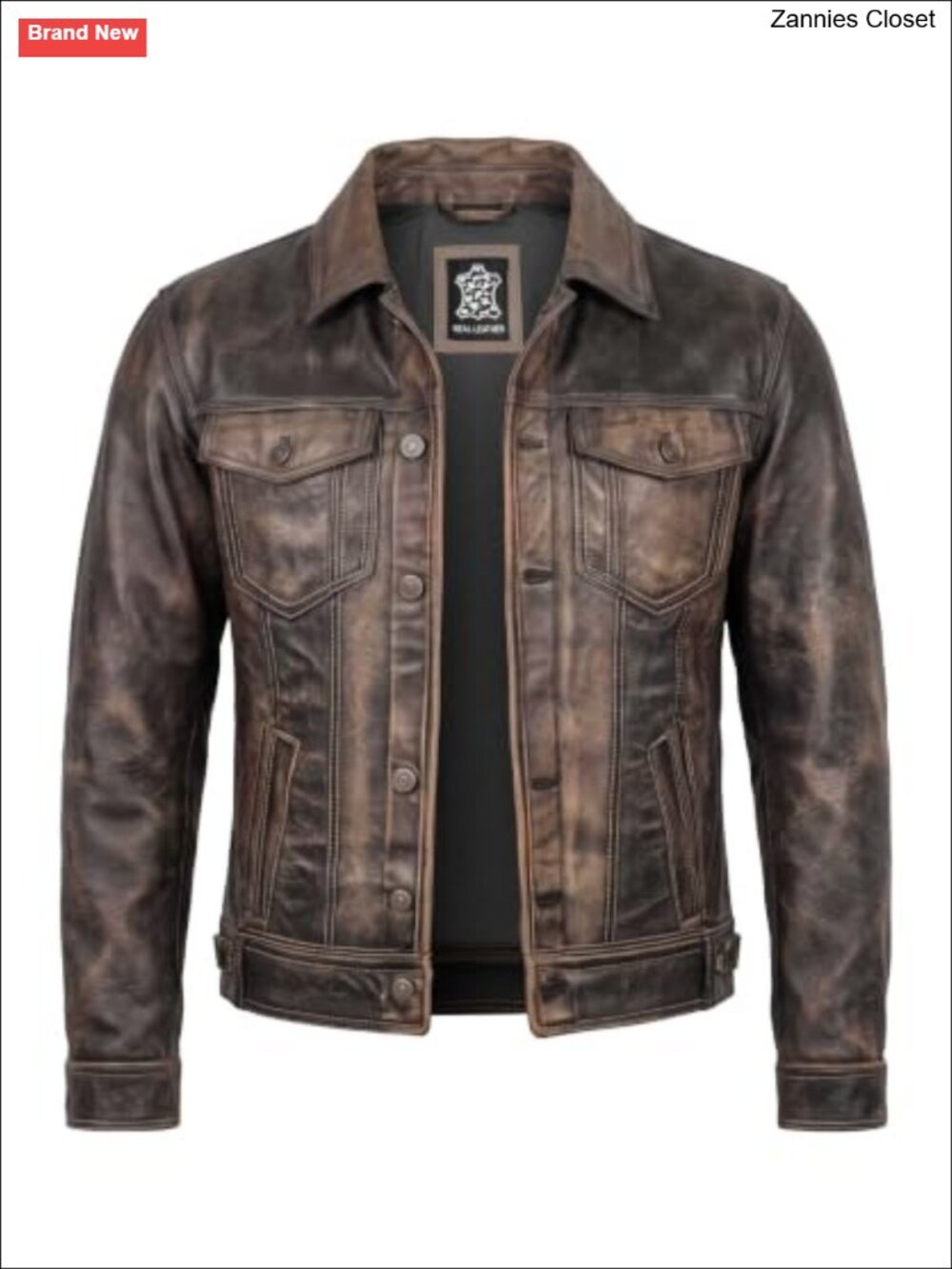 Mens Real Leather Trucker Jacket Distressed Motorcycle Button Up